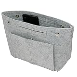 [トランスポーター]バッグインバッグ フェルト 軽量 自立 インナーバッグ バッグ ポーチ フェルトバッグ スクエア 丈夫 ポケット コスメ収納【PC23】 (Mサイズ, グレー)