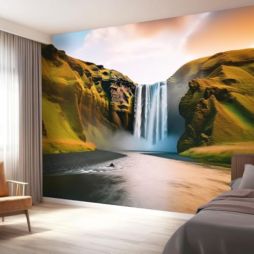 Papel Pintado Pared Maravillas Naturales Cascadas Cañones, Verde Mural Autoadhesivo 250 x 175 cm（WxH Adhesivo Muebles Autoadhesivo Papeles Pintados Dormitorio Baño para Dormitorio Salón Pasillo