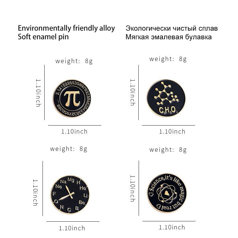 Image of 4pc Science It's Like Magic But Real Enamel Pin,Mathematics Pi Chemical Elements Periodic Table Dial Chemical Formula C8H8O3 letter brooch badge for backpacks