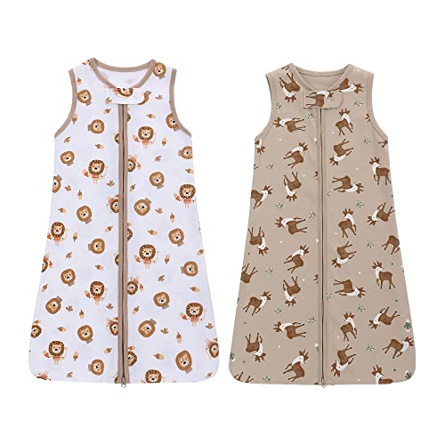 Image of Baby Wearable Blanket 0-12 Months, 2 Pack Baby Sleep Sacks TOG 0.5 Toddler Sleeping Sack Lightweight 100% Cotton Baby Sleeping Bag 6-18 Months (Deer & Lion)