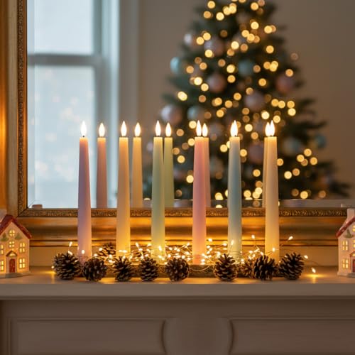 Image of LampLust Flameless Taper Candles with Remote, 9 Inch, 6 Pack Multicolor Pastel LED Candle Sticks, Flickering Flameless Candles for Baby Shower Decoration, Gender Reveal and Summer Table Decor