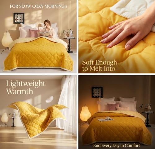 Image of VAS COLLECTIONS Double Bed Microfiber Comforter 80x90 Inch | Reversible AC Comforter | Soft Quilted Lightweight Blanket | 180 GSM All Season Comforter | Vibrante Colour Collection, Golden Yellow