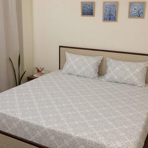 Image of Cottington Lane Microfiber 144 TC Printed Bedsheet for King Bed with 2 Pillow Covers for Summer Breathable Soft Wrinklefree Soft Touch & Skin Friendly,102x108 Inches, Paisley Charm