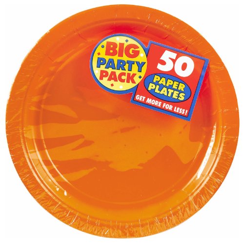 Amscan AMI 650013.05 Orange Big Party Pack Dinner Plates (50 Count), 9-Inch, 1, Orange