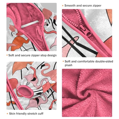 OTVEE Pink Flamingo Pattern Kids Hoodie Jacket Fall Spring Full Zip Warm Outwear Coat3