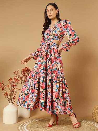 Image of OTABU | Effortless Elegance | Women's Floral Print Ruffle Sleeve Midi Maxi Dress | Effortless Elegance and Graceful Style