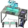 Amazon.com: iSunirm 40 Gaming Desk with LED Light, Small Computer Desk ...
