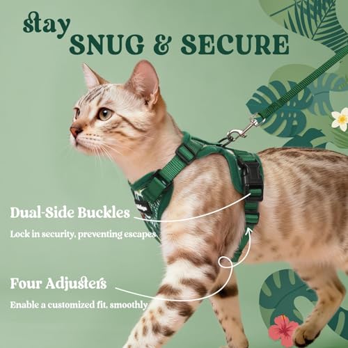 Image of rabbitgoo Cat Harness and Leash Set, Escape Proof Vest, Rainforest Green