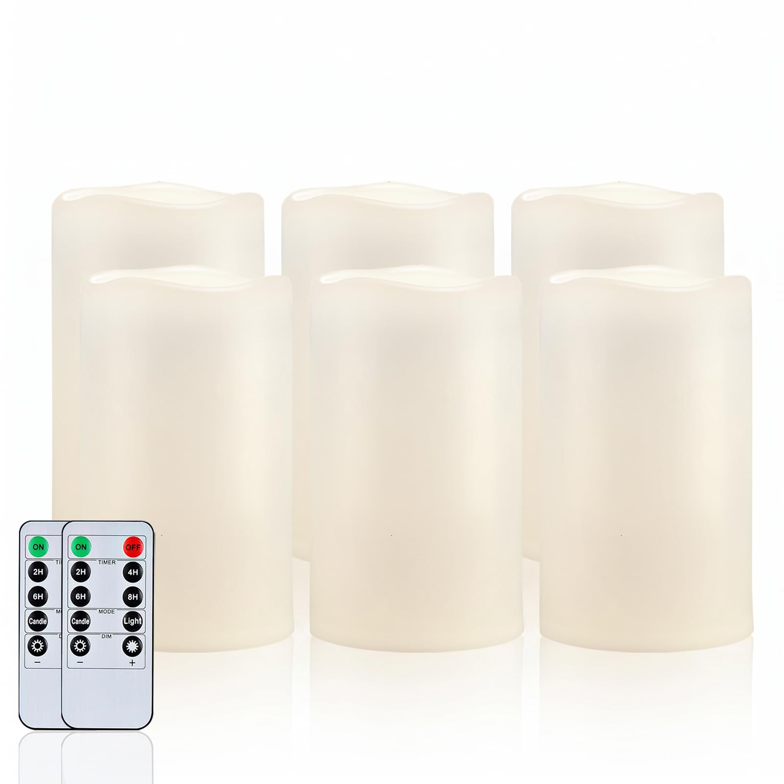 Homemory 4x6 Waterproof Flameless Candles, Remote Timer, White, Set of 6