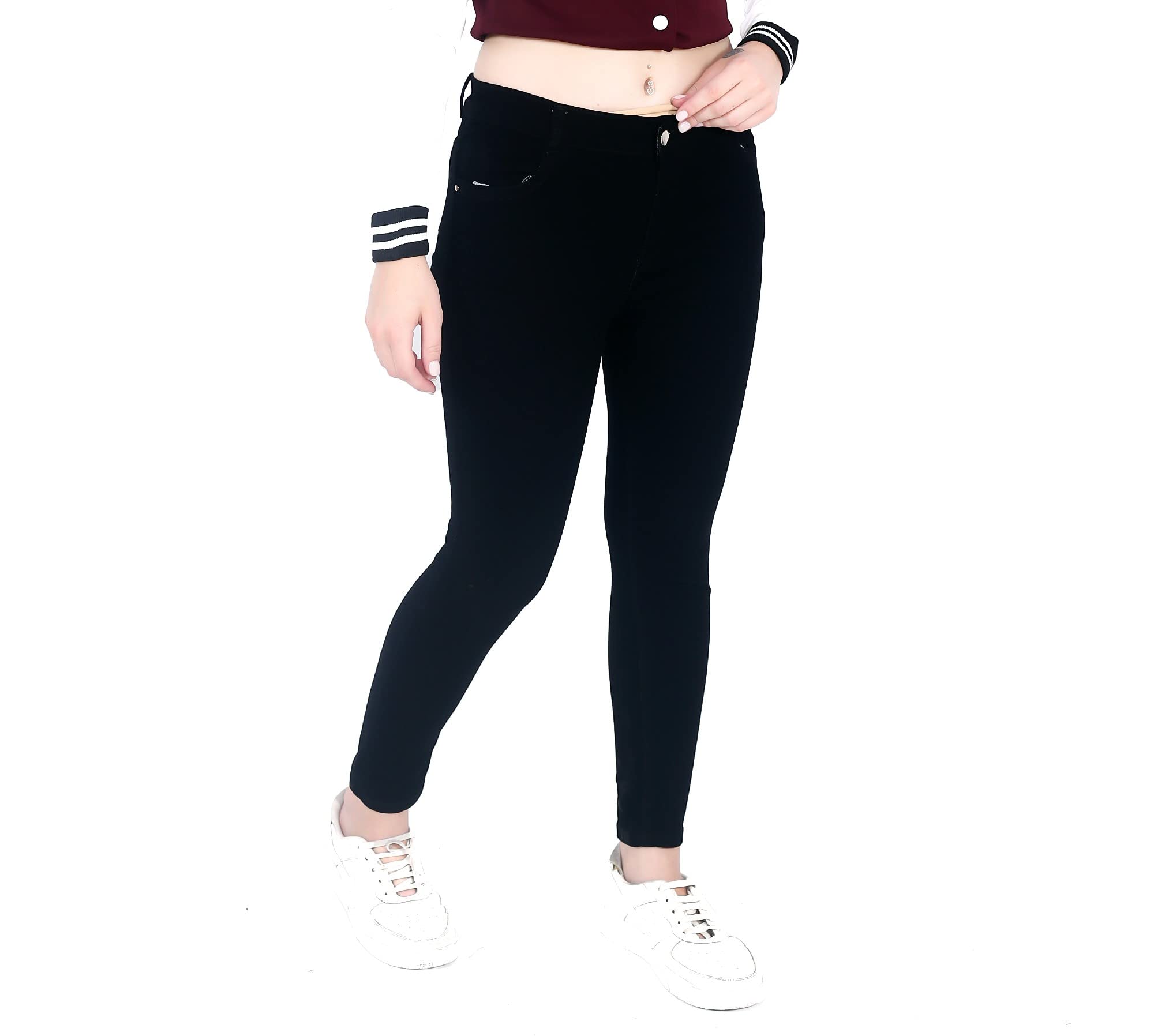 skyglory High Waist Skinny Fit Jeans for Women, Girls- Slim and Stretchable Denim Trousers with Single Button and Ankle Length - Perfect for Regular Wear!-picture-21