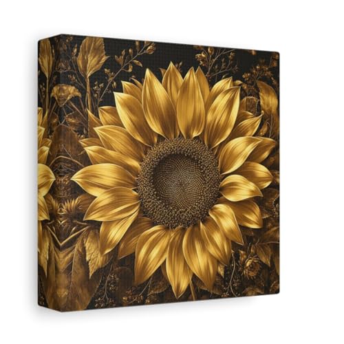Toile tournesol or et noir au-dessus de la cheminee du salon