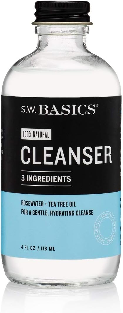 S.W. Basics Cleanser, Natural Rosewater and Tea Tree Oil Face Wash, Sensitive Skin and Cruelty Free, 4.0 fl oz