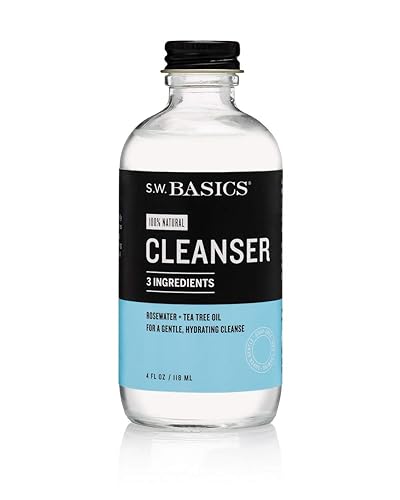 SW Basics Limpiador de agua de rosa natural y aceite de árbol de té lavado facial piel sensible y libre de crueldad 40 fl oz