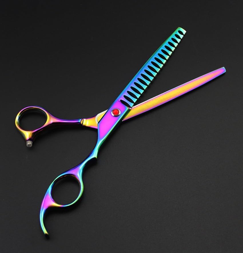 Professional 7" Rainbow Fishbone Dog Grooming Scissors - Japan 440C Shears for Pet Hair Cutting and Thinning