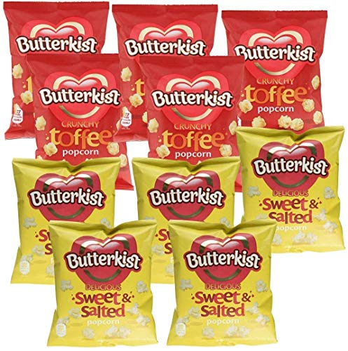 Butterkist Toffee crujiente y palomitas dulces y saladas. 10 paquetes individuales. 5 palomitas de maíz dulces y salados y 5 palomitas de caramelo.