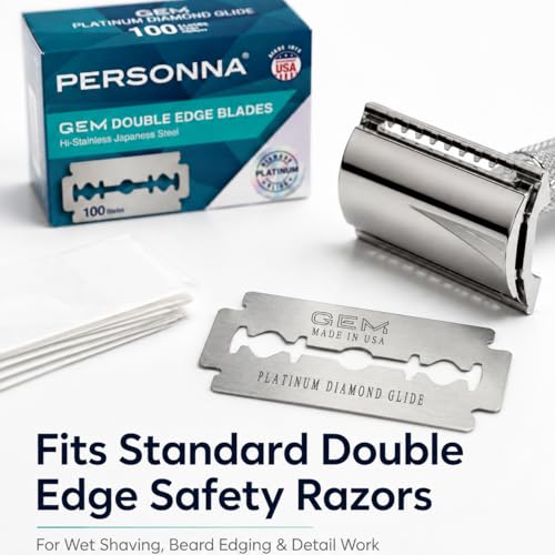 Image of Personna GEM Platinum Diamond Glide Double Edge Razor Blades, 100 Count, Surgical-Grade Stainless Steel Safety Razor Blades for Smooth Wet Shaving