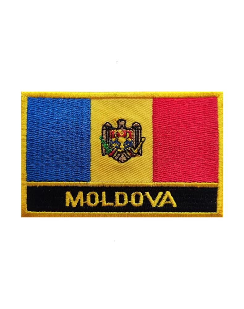 Ruoming 1 PCS Moldova Flag Patches Iron On or Sew On Embroidered Tactical Military National Moldova Patch