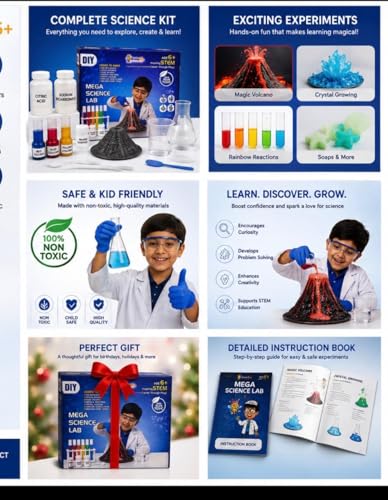 Image of Mega Science Lab Kit for Kids | 100 Experiments | STEM Educational DIY Toy | Age 6-15 with 100 Plus Chemistry Experiments STEM Learning Set