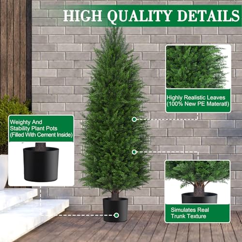 Image of AOKIIE 5FT Artificial Cedar Topiary Trees UV Protection for Outdoor 2PCS
