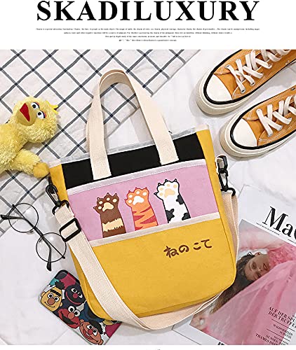 Image of Women's Canvas Cat Print Shoulder Bag - Cat Graphic Hobo Crossbody Handbag