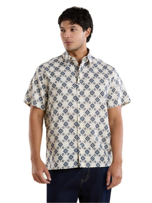 Image of MARK & ALBERT Men's Half Sleeve Linen Slim Fit Shirt