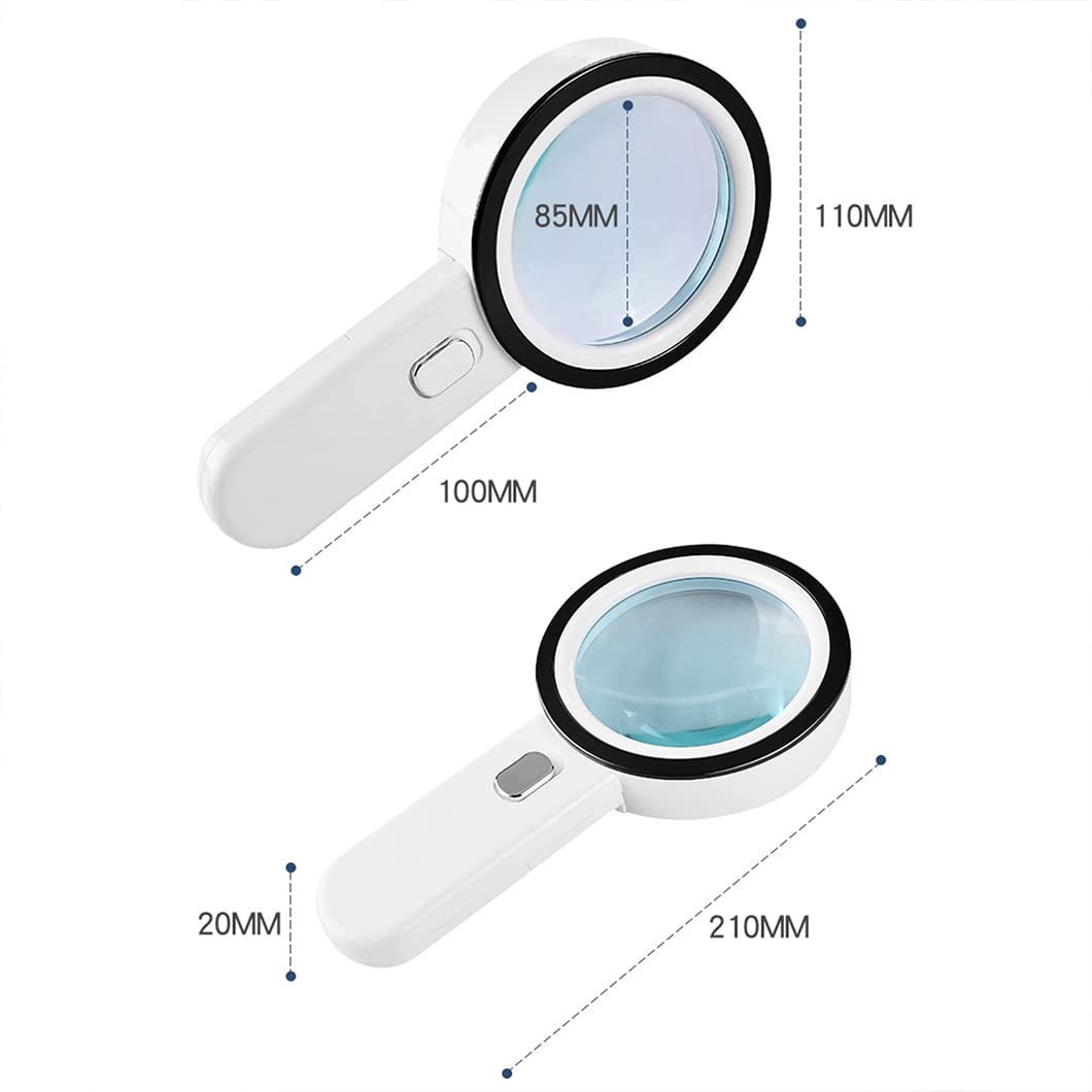CanEve Lupa de Mano 30X con 12 Luces LED, Lupa iluminada, Lupa de Lectura for degeneración Macular, Lectura de Personas Mayores, Soldadura, inspección, C Blanco Lupa