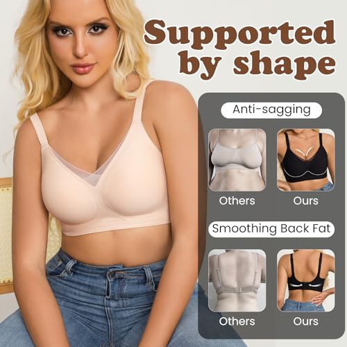 Seamless Bras for Women - No Underwire Lift & Shape V-Mesh, Everyday Comfort Wireless T-Shirt Bra with Full Coverage Support3