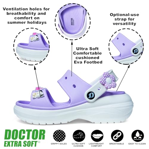 Image of DOCTOR EXTRA SOFT Women's Classic & Premium Casual Clogs /Sandals with Cute Charms for Adult | Comfortable & LightWeight| Stylish & Anti-Skid | Waterproof Everyday Cushion Slippers Girls /Ladies D-554