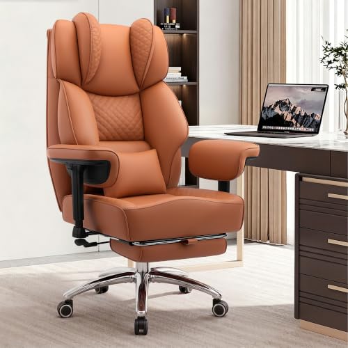 Image of Big and Tall Office Chair, Computer Desk Chair with FootRest, Brown