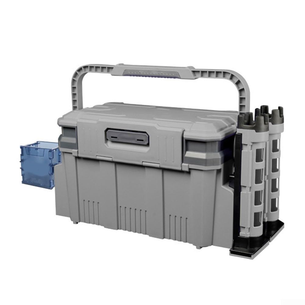 Caja de aparejos de pesca 19 5L con soportes de doble poste y portavasos, compartimentos personalizables para un almacenamiento eficiente y fácil transporte (amarillo)