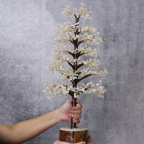 Image of Clear Quartz Crystal Tree (1500 Beads) M-Seal Showpieces for Aesthetic Home Decoration | Handmade Gemstone Showpiece for Home Decor Living Room & Feng Shui | Spiritual Gifting & Decorative Items