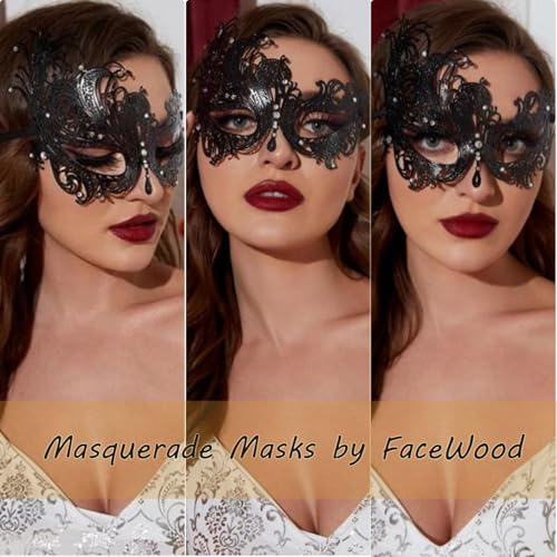 FaceWood Masquerade Mask For Women Shiny Rhinestone Metal Masks for Halloween Venetian Party Evening Prom Ball Costume