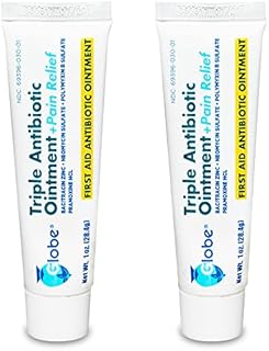 (2 Pack) Globe 1oz Triple Antibiotic Ointment + Pain Relief, Dual Action Maximum Strength First Aid Ointment Soothes and Heals Painful Minor Scratches and Wounds and Prevents Infection