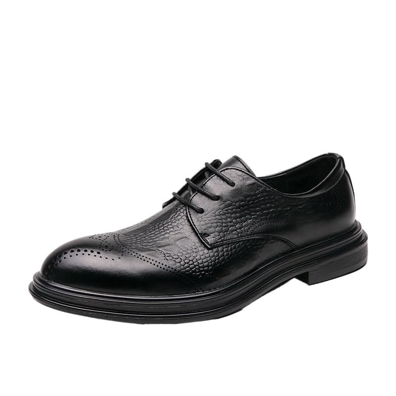 Men's Retro Dress Shoes Men Business Wingtip Lace Up Oxford Shoes Height Increasing Non-Slip Orthopedic Leather Shoes