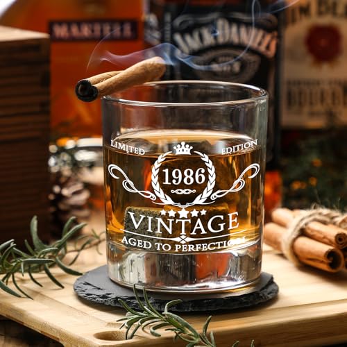 AOZITA 40th Birthday Gifts for Men - 40th Birthday Decorations for Men, Party Supplies - 40th Anniversary Ideas for Him, Dad, Husband, Friends - 11oz Whiskey Glass
