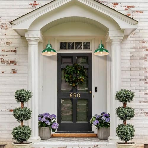Image of Outdoor Barn Light, Rustic Outdoor Wall Sconce, Farmhouse Exterior Wall Mount Light, Vintage Indoor Wall Lighting Fixture, Industrial Green Lantern Lamp for Porch, Garage, Patio, RZ007 GR+WH