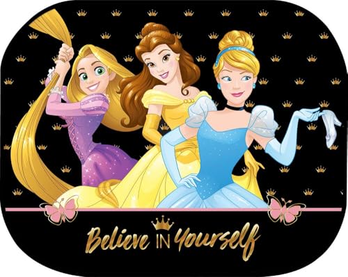 TataWay - Rideau Auto-Statique Disney Princesses, Pare Soleil Extra Dark, Fixation sans Ventouses, Étui de Rangement, Polyester, Princesses, Large, 44x35 cm