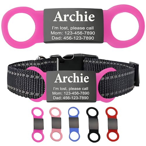 TYRINHAI Custom and Personalized Dog Tags - Slide-On Silent Pet ID Tags - S/M/L/XL Stainless Steel Silicone Cat Dog Name Tag - Customized Engraved Nameplate, Noiseless, Chew-Proof Pet Collar Tag