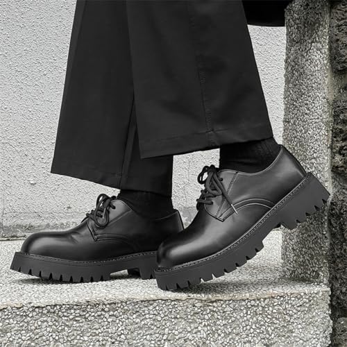 Mens Lace-Up Leather Platform Dress Oxfords Shoes Round Toe Casual Non Slip Derby Shoes for Formal Business Wedding3