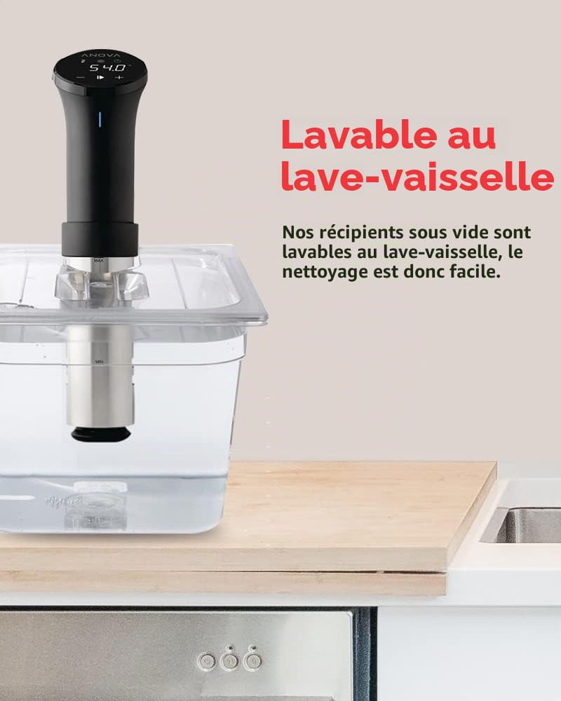 SousVideTools Récipient Transparent en Polycarbonate avec Couvercle Découpé sur Mesure pour Cuiseur sous Vide Anova sans Bpa, Antiadhésif, Passe au Lave-Vaisselle 11,6 l