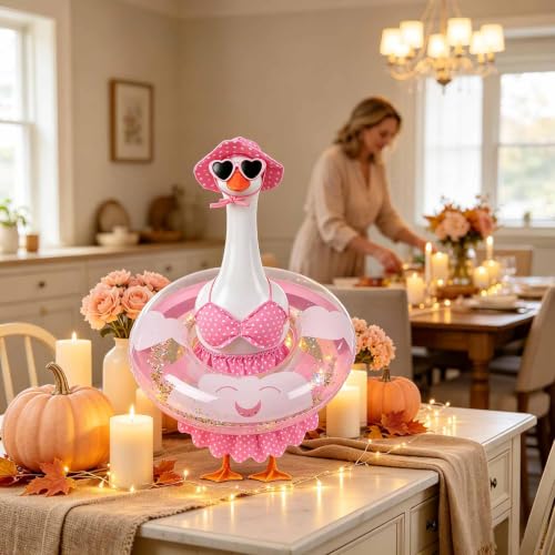 yuboo Fall Porch Goose Outfits Fits 23", Goose Clothes with Swimming Ring Sunglasses Hat and Bikini, Garden Yard Lawn Halloween Party Decor Pink - image 5