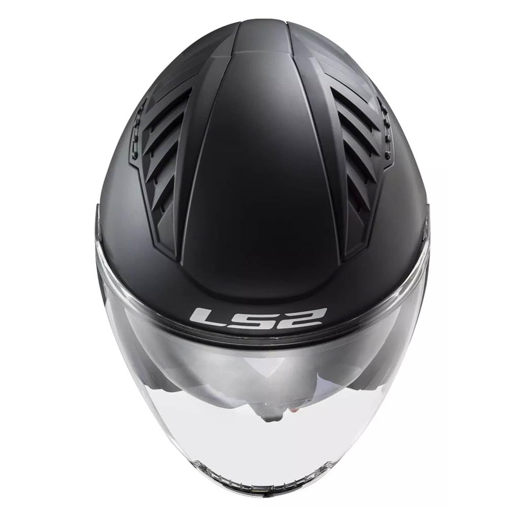 Designed LS2 OF600 Copter II Negro Mate Bluetooth Sena Integrado - Casco de Moto Jet Abierto con Visor Solar - Helmets Unisex Hombre y Mujer - Homologado ECE 22.06