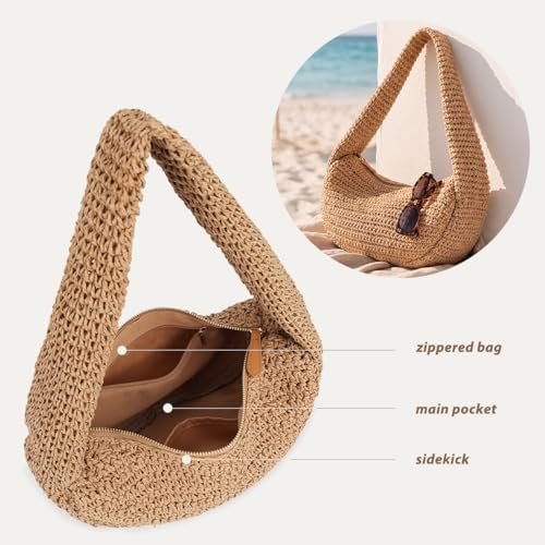 Bolso tejido de paja para mujer, estilo hobo miniatura 4