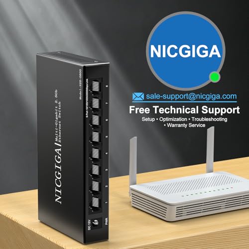Image of 8 Port 2.5Gb Unmanaged Ethernet Switch with 8* 2.5Gbps Base-T Ports. NICGIGA 8 Port 2.5G Network Switch for 2.5Gbps NAS /PC, WiFi6 Router, Wireless AP. Fanless Design.