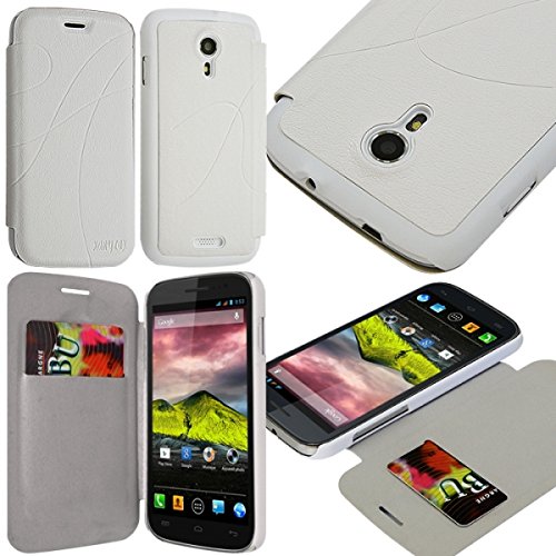 KARYLAX Seluxion - Coque Housse Etui à Rabat latéral et Porte-Carte pour Wiko Cink Five Couleur Blanc + Film de Protection d'écran
