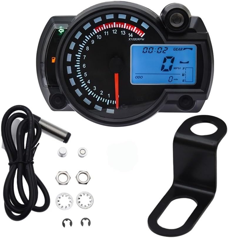 Motorcycle Speedometer Gauge Universal Digital Motorcycle RX2N Odometer Tachometer Meter Instrument Adjustable MAX 299KM/H Dashboard Fuel Gauge