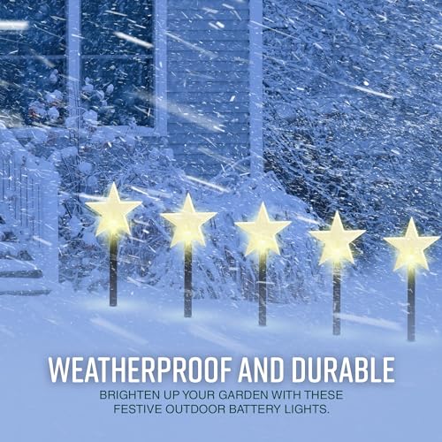 GloBrite 5 Pack Star Garden Christmas Lights – LED Outdoor Christmas Decorations, Battery Powered 39cm Stakes - IP44 Waterproof Decorations & Ornaments for Garden & Pathways - Image 3