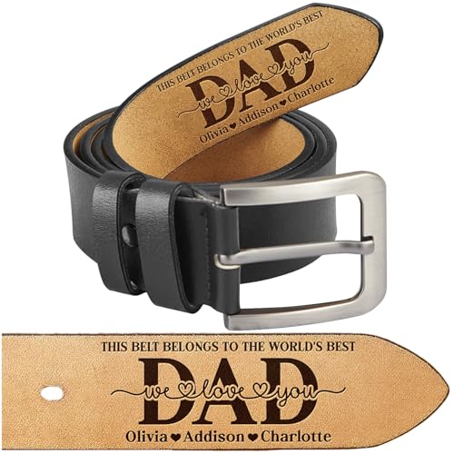 Custom Leather Belt for Dad, Custom Name Engraved Leather Belt - Father's Day Gifts From Kids Son Daughter, Christmas Gift for Dad, Valentines Day Gift for Husband