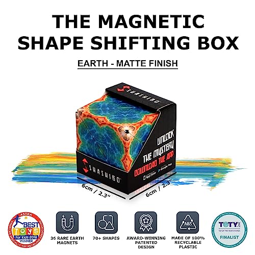 Image of Shashibo Shape Shifting Box - Award-Winning STEM Fidget Toy with Ultra Strong Magnets - Puzzle Cube Transforms Into 100+ Shapes, Perfect Sensory Gift for Kids, Teens, and Adults (Earth)