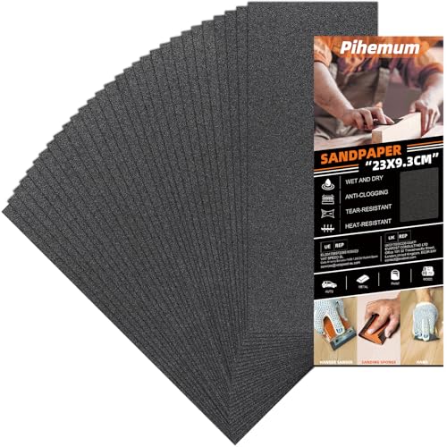 30 Pcs Sandpaper Assortment 180 Grit Wet Dry Sandpaper Sheets 9 x 3.6 Inch Sand Paper for Wood Furniture Metal Automotive Polishing & Finishing